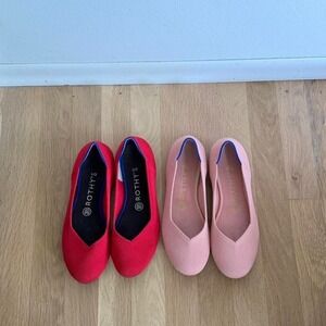 Rothy's Flats Bundle Size 7.5 Red + Blush Pink Pointed Toe Knit Shoes Chic